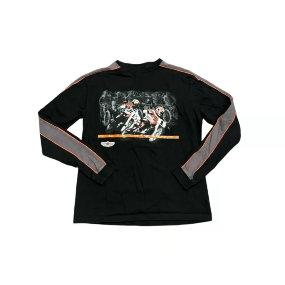 Harley-Davidson Women's 100th Anniversary Long Sleeve Shirt Black Racing Sz L - Picture 2 of 7